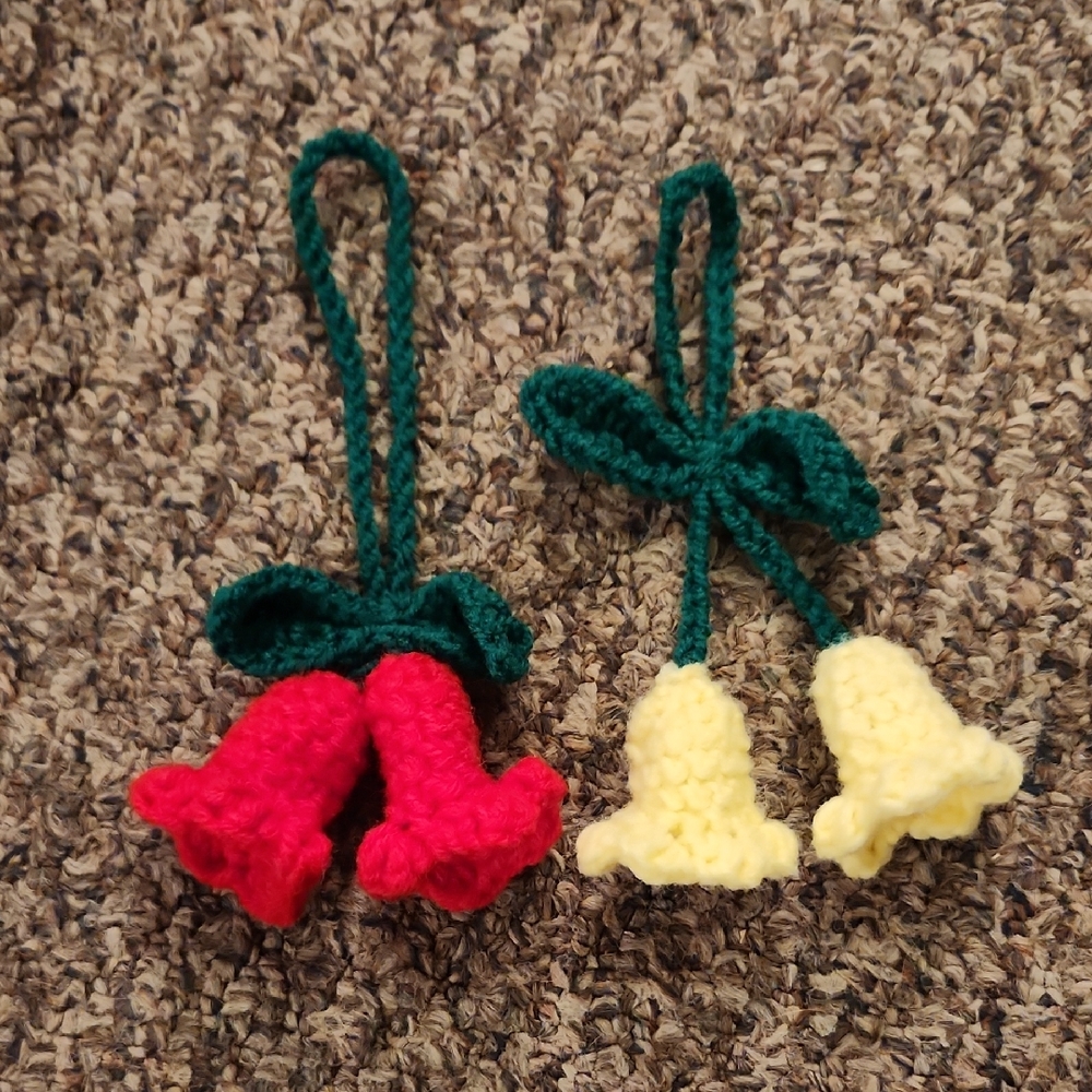 Handmade Crochet Bell Ornaments - Red and Yellow
